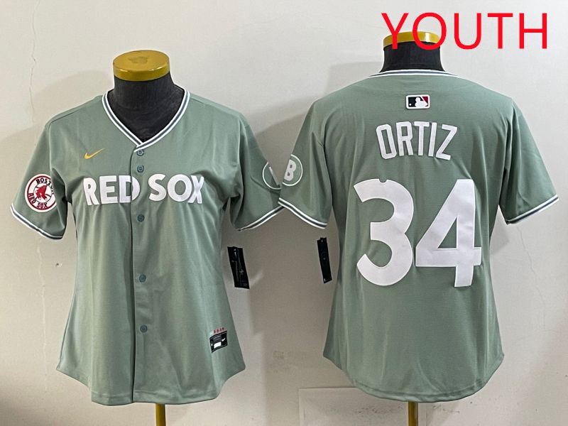 Youth 2025 Boston Red Sox 34 Ortiz Light Green Joint Name Nike MLB Jersey style 10